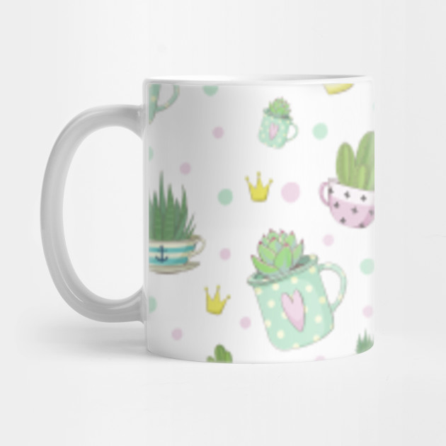 Pattern Of Succulents, Cactus, Crowns, Tea Cups